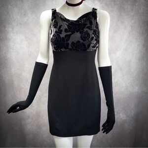 Vintage 90s Y2K Sleeveless Sheath Dress with Purple Rose‎ Velvet Burnout Bodice